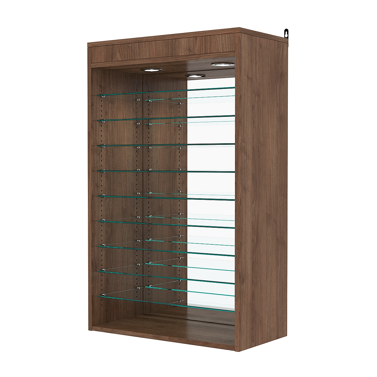Витрина настенная с регулировочными полками №2-8ГГ-РЕГ с зеркалом и с подсветкой, Орех
