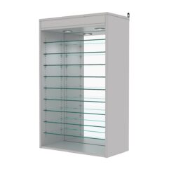 Витрина настенная с регулировочными полками №2-8ГГ-РЕГ с зеркалом и с подсветкой, Серый
