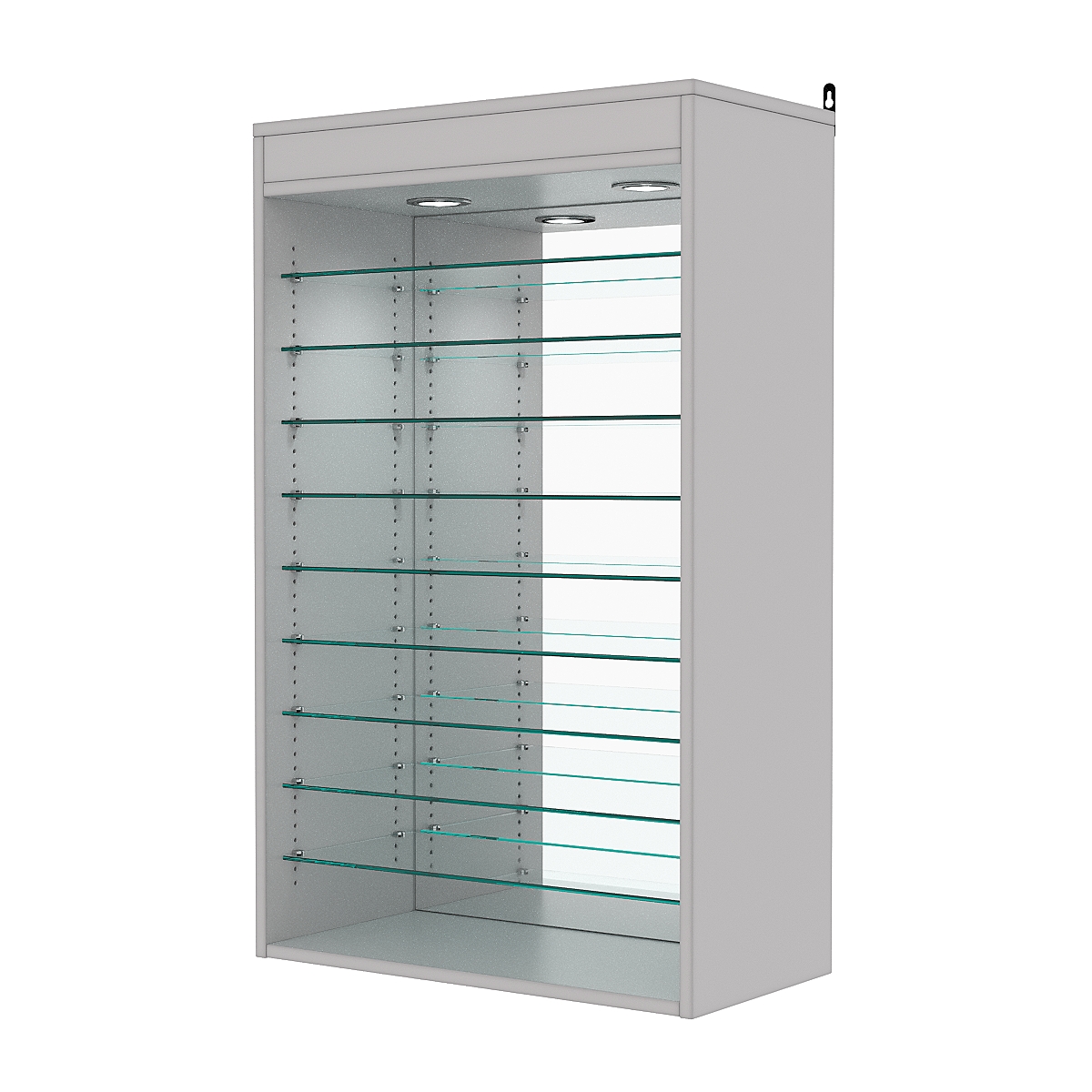 Витрина настенная с регулировочными полками №2-8ГГ-РЕГ с зеркалом и с подсветкой, Серый