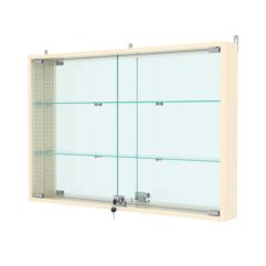 Витрина настенная с регулировочными полками №3-2АУ-РЕГ с зеркалом, Крем Вайс