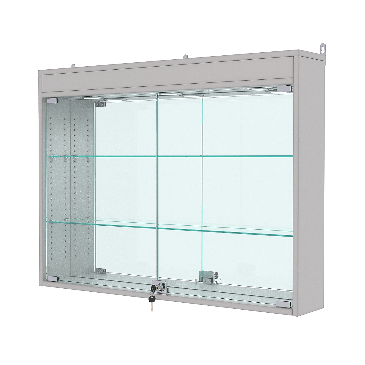 Витрина настенная с регулировочными полками №3-4А-РЕГ с зеркалом и с подсветкой, Серый