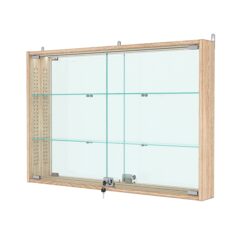 Витрина настенная с регулировочными полками №3-4АУ-РЕГ с зеркалом и с подсветкой, Дуб Сонома