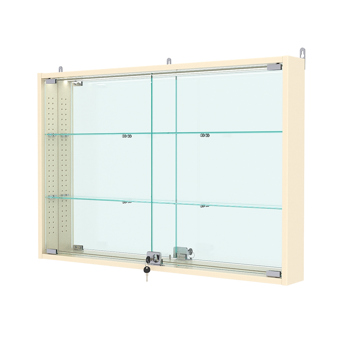 Витрина настенная с регулировочными полками №3-4АУ-РЕГ с зеркалом и с подсветкой, Крем Вайс