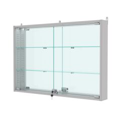 Витрина настенная с регулировочными полками №3-4АУ-РЕГ с зеркалом и с подсветкой, Серый