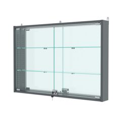 Витрина настенная с регулировочными полками №3-4АУ-РЕГ с зеркалом и с подсветкой, Темно-Серый