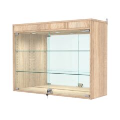Витрина настенная с регулировочными полками №3-4АГ-РЕГ с зеркалом и с подсветкой, Дуб Сонома