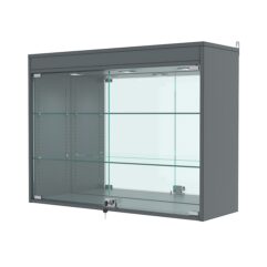 Витрина настенная с регулировочными полками №3-4АГ-РЕГ с зеркалом и с подсветкой, Темно-Серый