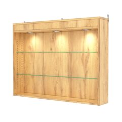 Витрина настенная с регулировочными полками №3-3Г-РЕГ с подсветкой, Дуб Золотистый