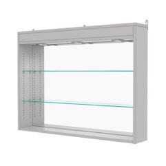 Витрина настенная с регулировочными полками №3-4Г-РЕГ с зеркалом и с подсветкой, Серый