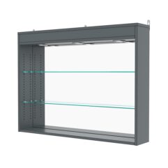 Витрина настенная с регулировочными полками №3-4Г-РЕГ с зеркалом и с подсветкой, Темно-Серый