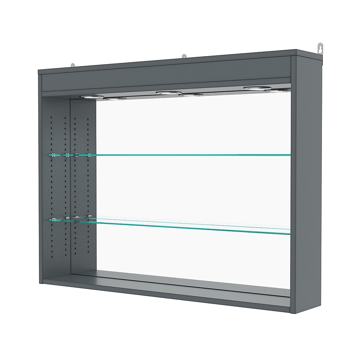 Витрина настенная с регулировочными полками №3-4Г-РЕГ с зеркалом и с подсветкой, Темно-Серый