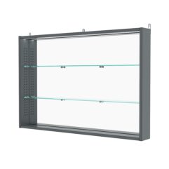 Витрина настенная с регулировочными полками №3-4ГУ-РЕГ с зеркалом и с подсветкой, Темно-Серый