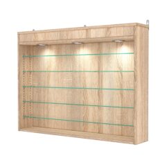 Витрина настенная с регулировочными полками №3-7Г-РЕГ с подсветкой, Дуб Сонома