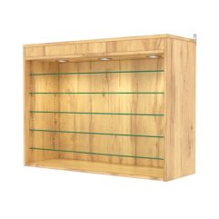 Витрина настенная с регулировочными полками №3-7ГГ-РЕГ с подсветкой, Дуб Золотистый