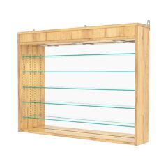 Витрина настенная с регулировочными полками №3-8Г-РЕГ с зеркалом и с подсветкой, Дуб Золотистый