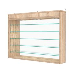 Витрина настенная с регулировочными полками №3-8Г-РЕГ с зеркалом и с подсветкой, Дуб Сонома