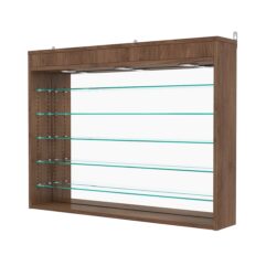 Витрина настенная с регулировочными полками №3-8Г-РЕГ с зеркалом и с подсветкой, Орех