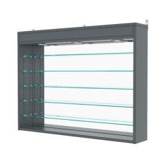 Витрина настенная с регулировочными полками №3-8Г-РЕГ с зеркалом и с подсветкой, Темно-Серый