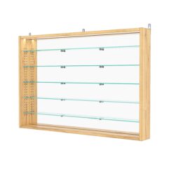 Витрина настенная с регулировочными полками №3-8ГУ-РЕГ с зеркалом и с подсветкой, Дуб Золотистый