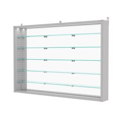 Витрина настенная с регулировочными полками №3-8ГУ-РЕГ с зеркалом и с подсветкой, Серый