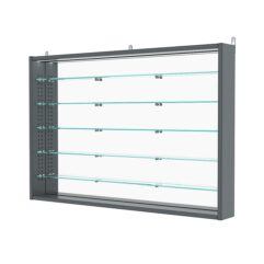 Витрина настенная с регулировочными полками №3-8ГУ-РЕГ с зеркалом и с подсветкой, Темно-Серый