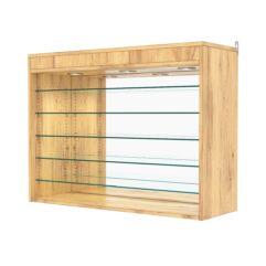 Витрина настенная с регулировочными полками №3-8ГГ-РЕГ с зеркалом и с подсветкой, Дуб Золотистый