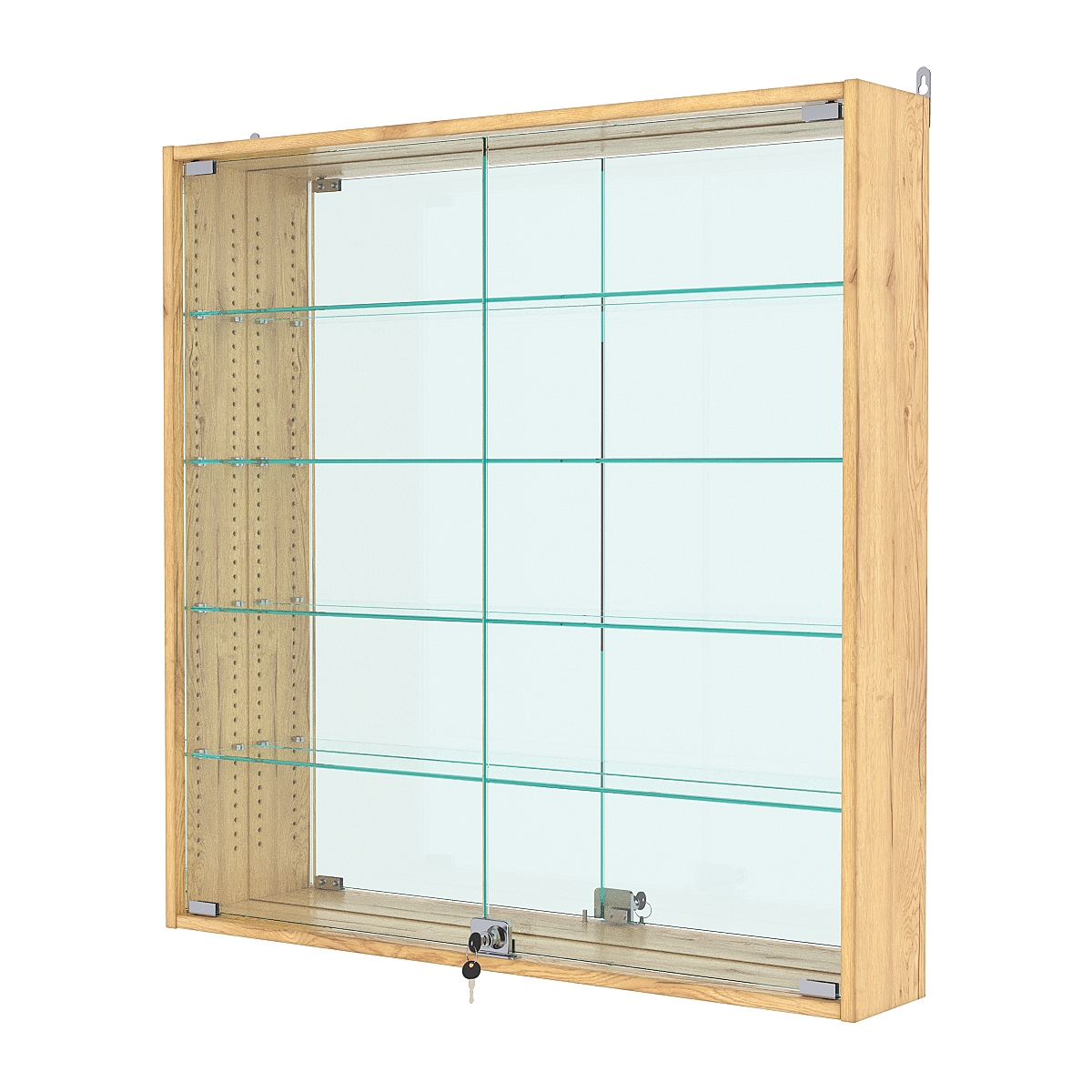 Витрина настенная с регулировочными полками №4-2А-РЕГ с зеркалом, Дуб Золотистый