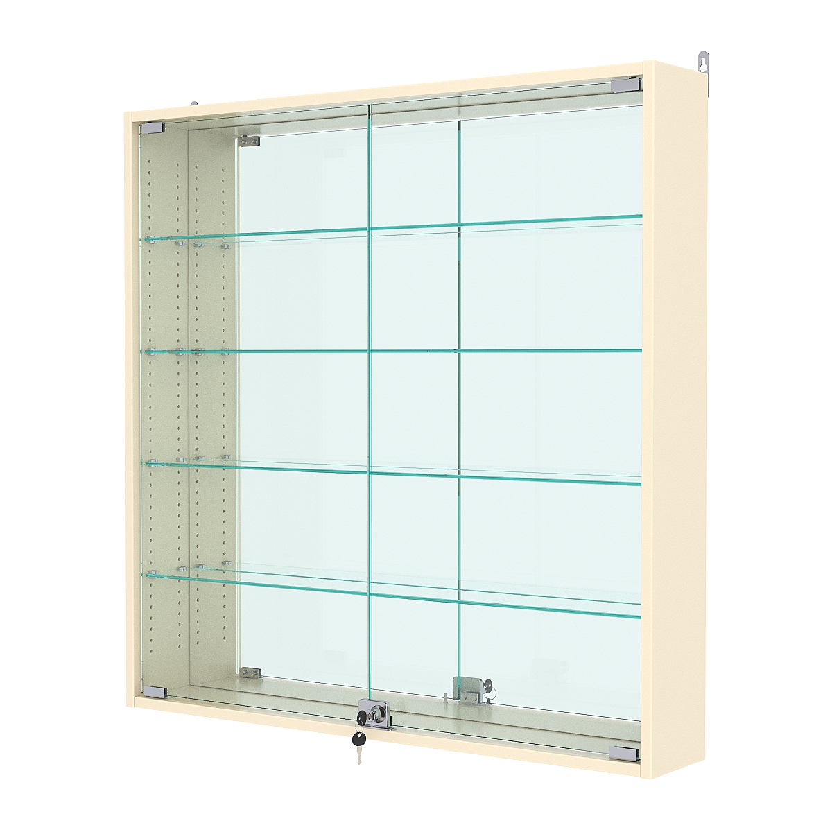 Витрина настенная с регулировочными полками №4-2А-РЕГ с зеркалом, Крем Вайс