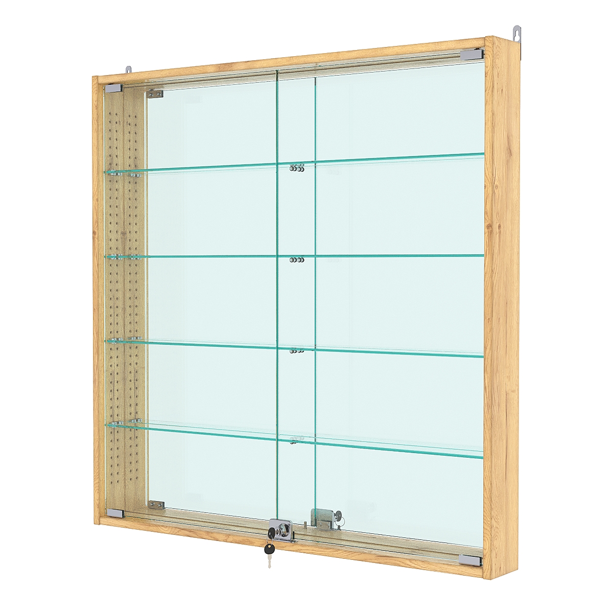 Витрина настенная с регулировочными полками №4-2АУ-РЕГ с зеркалом, Дуб Золотистый
