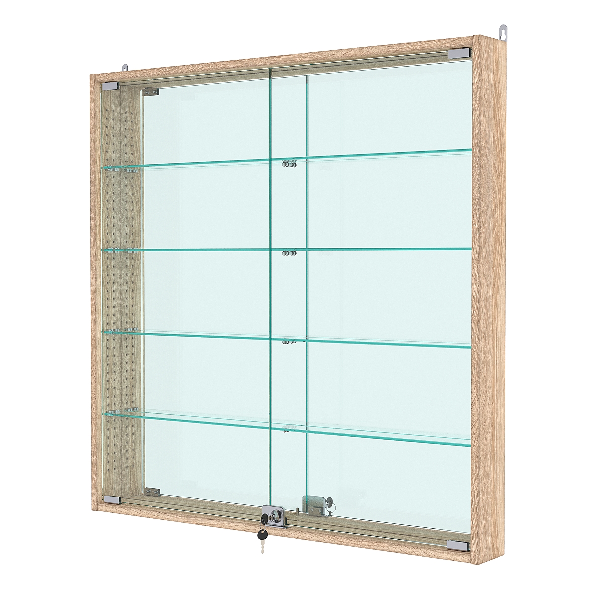 Витрина настенная с регулировочными полками №4-2АУ-РЕГ с зеркалом, Дуб Сонома