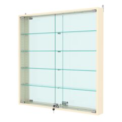 Витрина настенная с регулировочными полками №4-2АУ-РЕГ с зеркалом, Крем Вайс