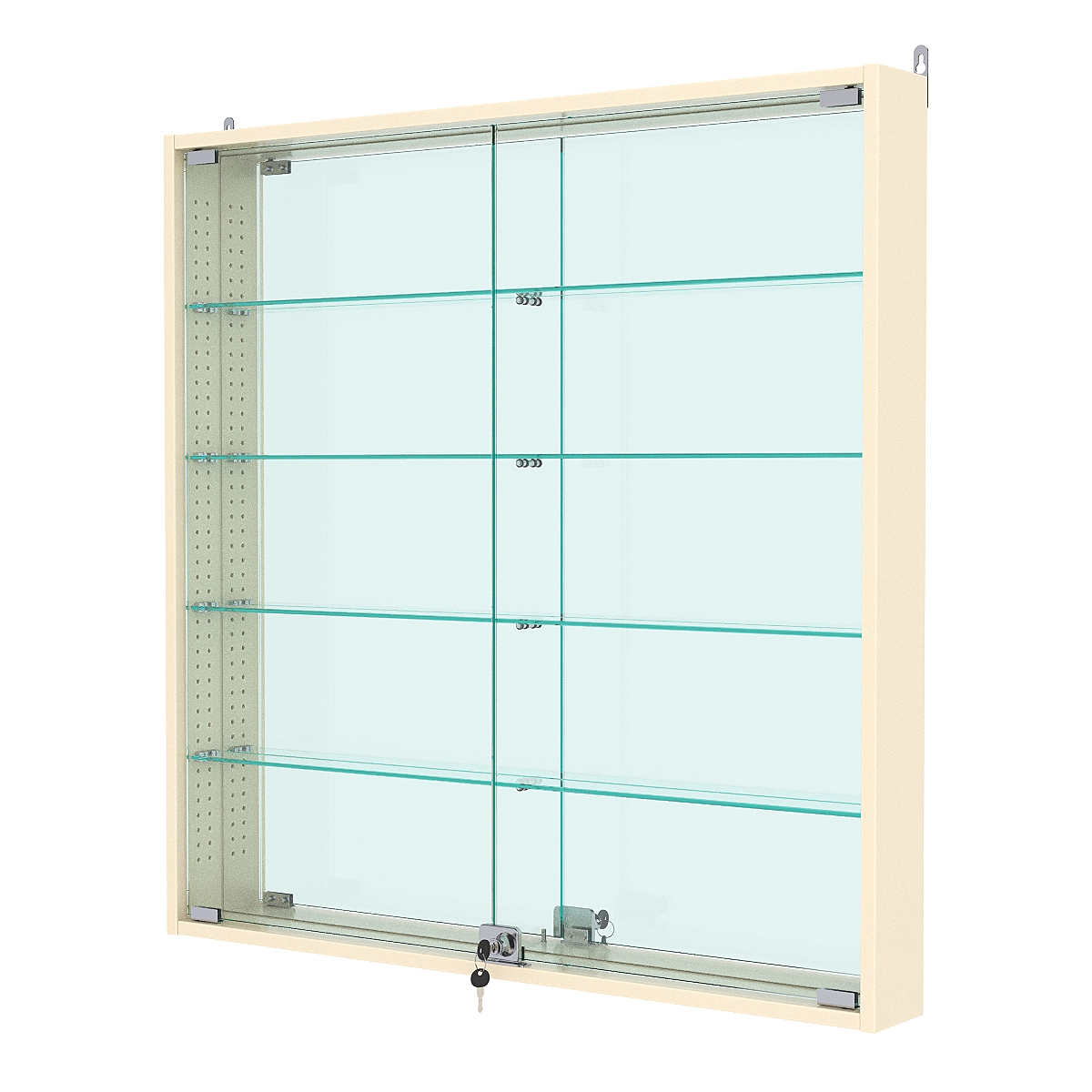 Витрина настенная с регулировочными полками №4-2АУ-РЕГ с зеркалом, Крем Вайс