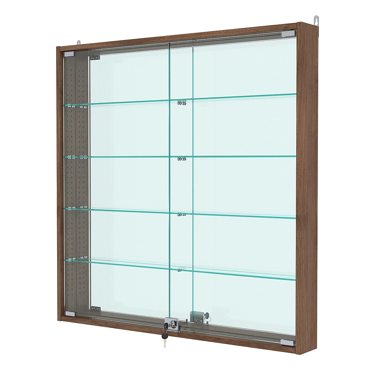 Витрина настенная с регулировочными полками №4-2АУ-РЕГ с зеркалом, Орех