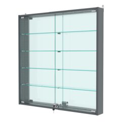 Витрина настенная с регулировочными полками №4-2АУ-РЕГ с зеркалом, Темно-Серый