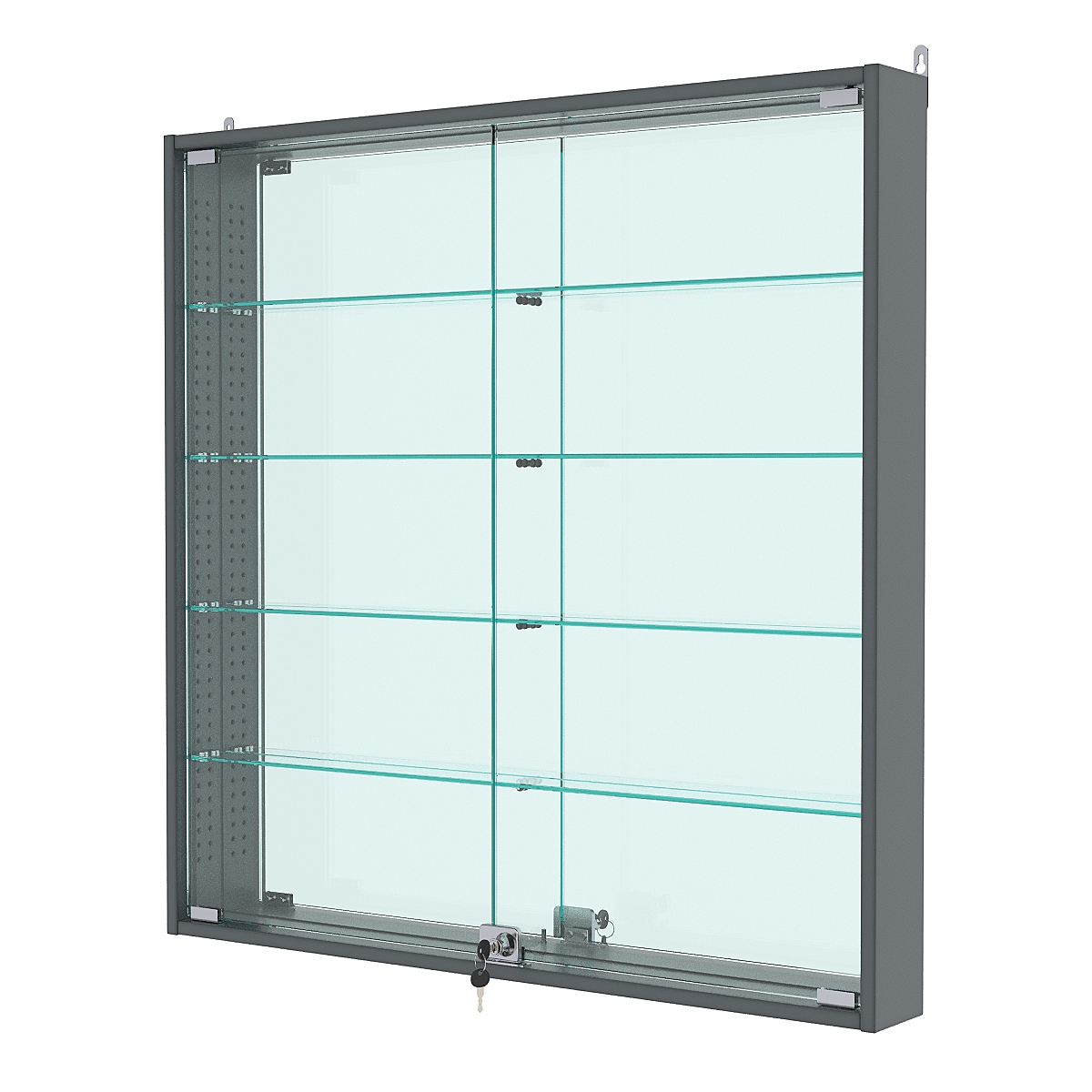 Витрина настенная с регулировочными полками №4-2АУ-РЕГ с зеркалом, Темно-Серый