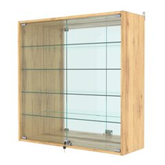 Витрина настенная с регулировочными полками №4-2АГ-РЕГ с зеркалом, Дуб Золотистый