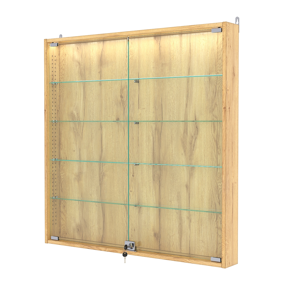 Витрина настенная с регулировочными полками №4-3АУ-РЕГ с подсветкой, Дуб Золотистый