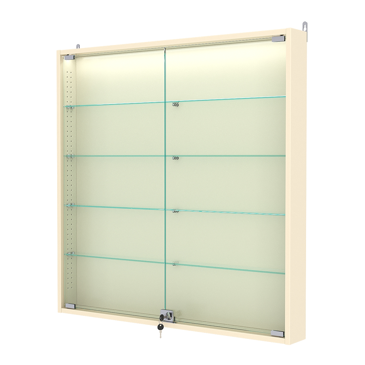 Витрина настенная с регулировочными полками №4-3АУ-РЕГ с подсветкой, Крем Вайс