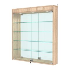 Витрина настенная с регулировочными полками №4-4А-РЕГ с зеркалом и с подсветкой, Дуб Сонома