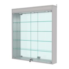 Витрина настенная с регулировочными полками №4-4А-РЕГ с зеркалом и с подсветкой, Серый