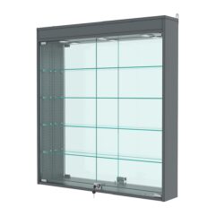 Витрина настенная с регулировочными полками №4-4А-РЕГ с зеркалом и с подсветкой, Темно-Серый