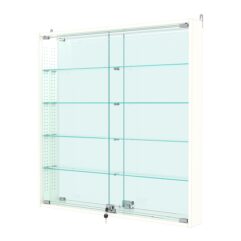 Витрина настенная с регулировочными полками №4-4АУ-РЕГ с зеркалом и с подсветкой, Белый