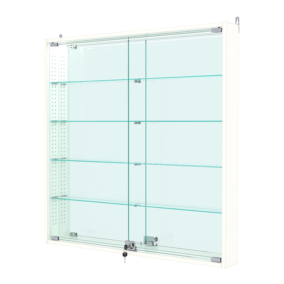 Витрина настенная с регулировочными полками №4-4АУ-РЕГ с зеркалом и с подсветкой, Белый