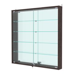 Витрина настенная с регулировочными полками №4-4АУ-РЕГ с зеркалом и с подсветкой, Дуб Венге