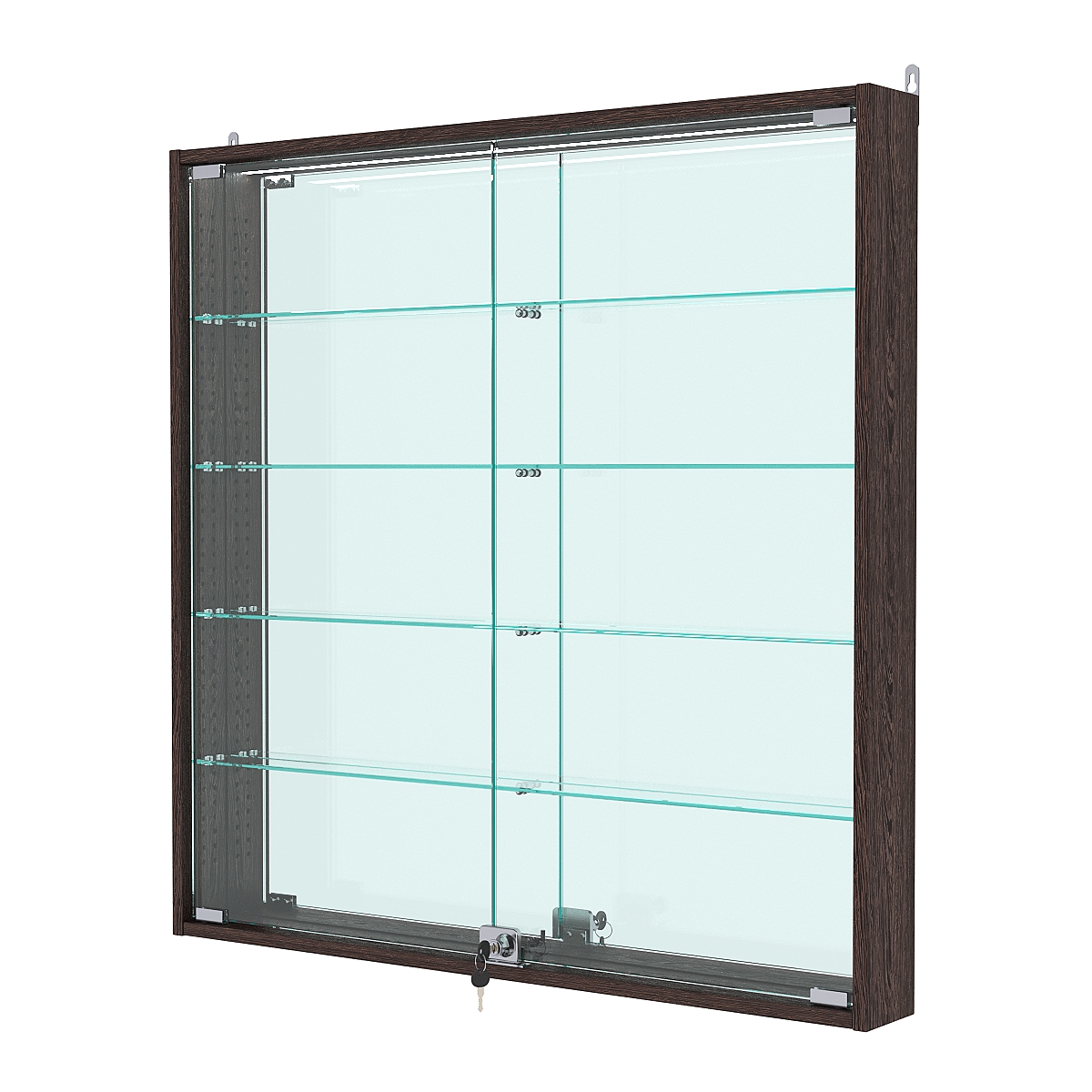 Витрина настенная с регулировочными полками №4-4АУ-РЕГ с зеркалом и с подсветкой, Дуб Венге