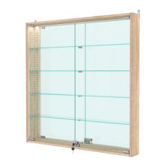 Витрина настенная с регулировочными полками №4-4АУ-РЕГ с зеркалом и с подсветкой, Дуб Сонома