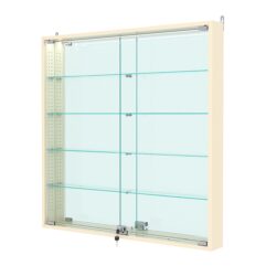 Витрина настенная с регулировочными полками №4-4АУ-РЕГ с зеркалом и с подсветкой, Крем Вайс