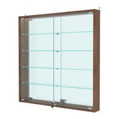 Витрина настенная с регулировочными полками №4-4АУ-РЕГ с зеркалом и с подсветкой, Орех