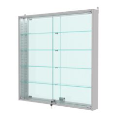 Витрина настенная с регулировочными полками №4-4АУ-РЕГ с зеркалом и с подсветкой, Серый