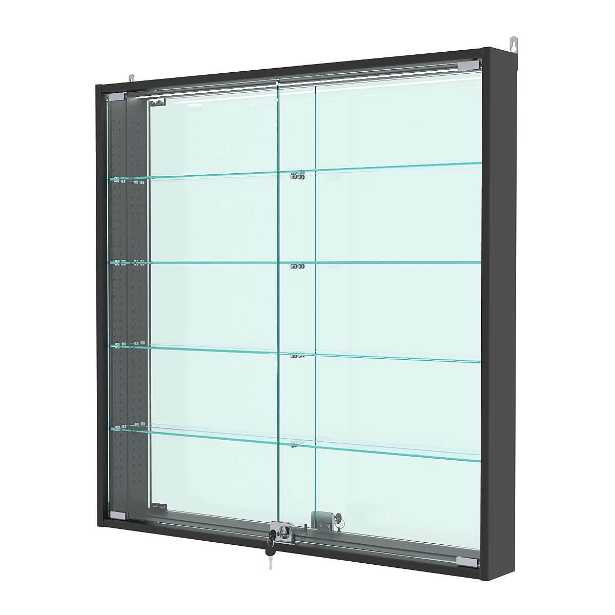 Витрина настенная с регулировочными полками №4-4АУ-РЕГ с зеркалом и с подсветкой, Черный